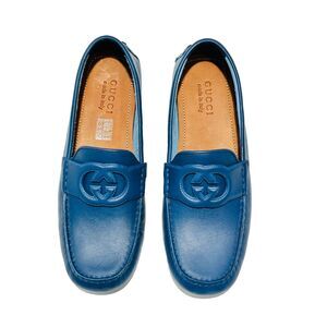 GUCCI INTERLOCKING G CUT-OUT LOAFERS SOFT CALF LEATHER ROYALE BLUE SZ 10.5 Men main image 2